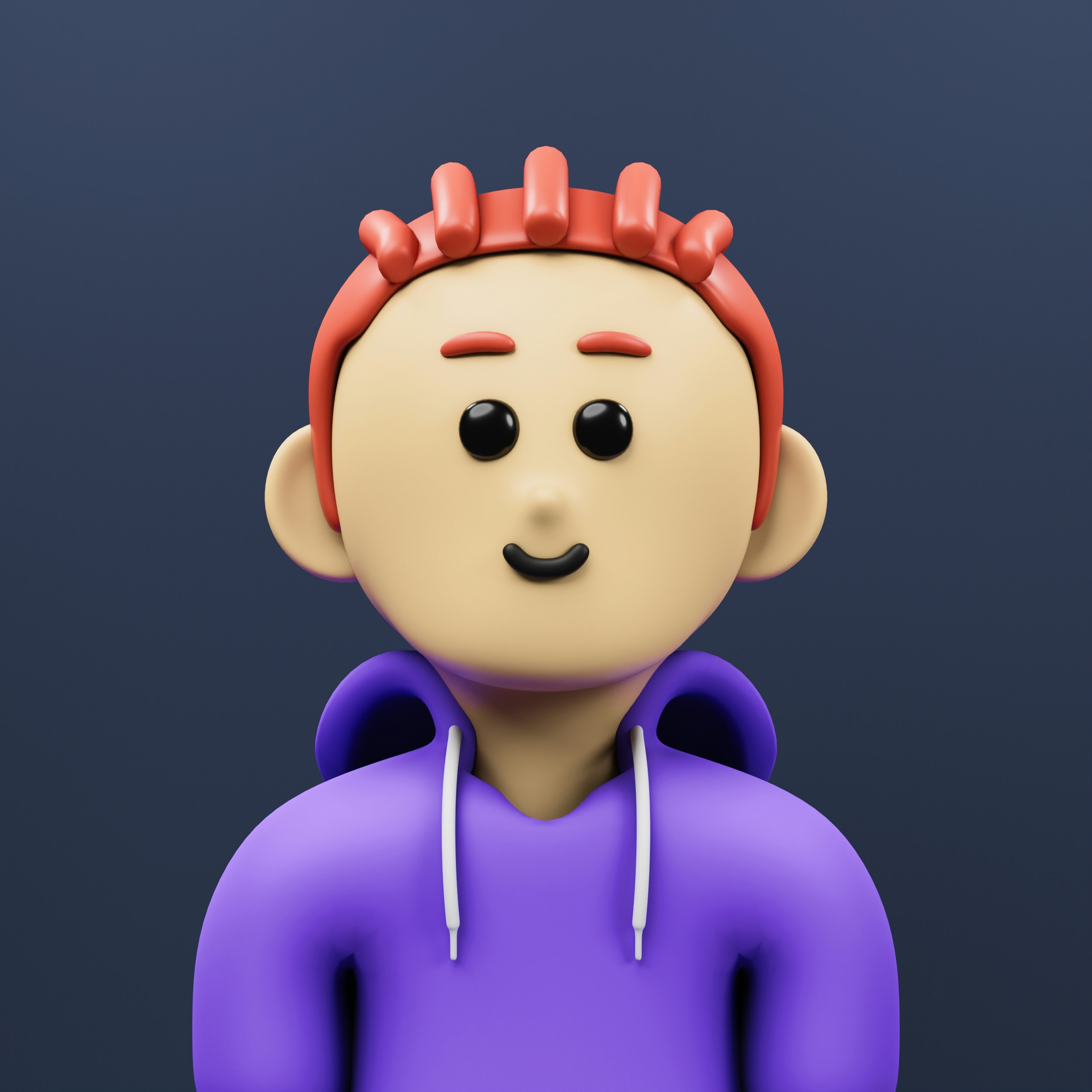 A cartoon character wearing a purple shirt and a red headband